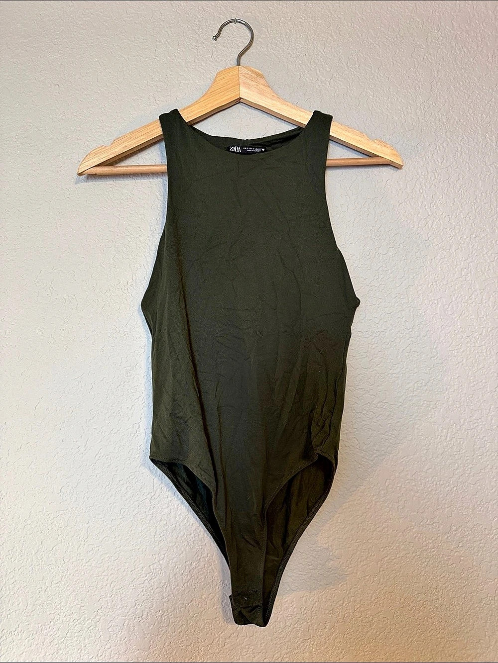 Zara High Neck Sleeveless Bodysuit Green Bodysuit